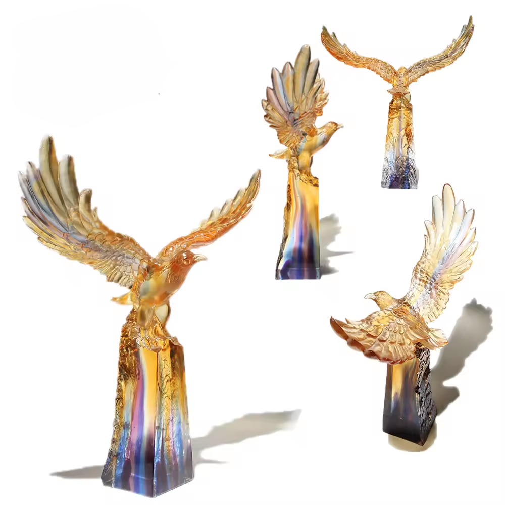 Customization Liuli Eagle Crystal Crafts Bald Eagle Animal Figurines Crystal Flower Statue Gifts & Crafts