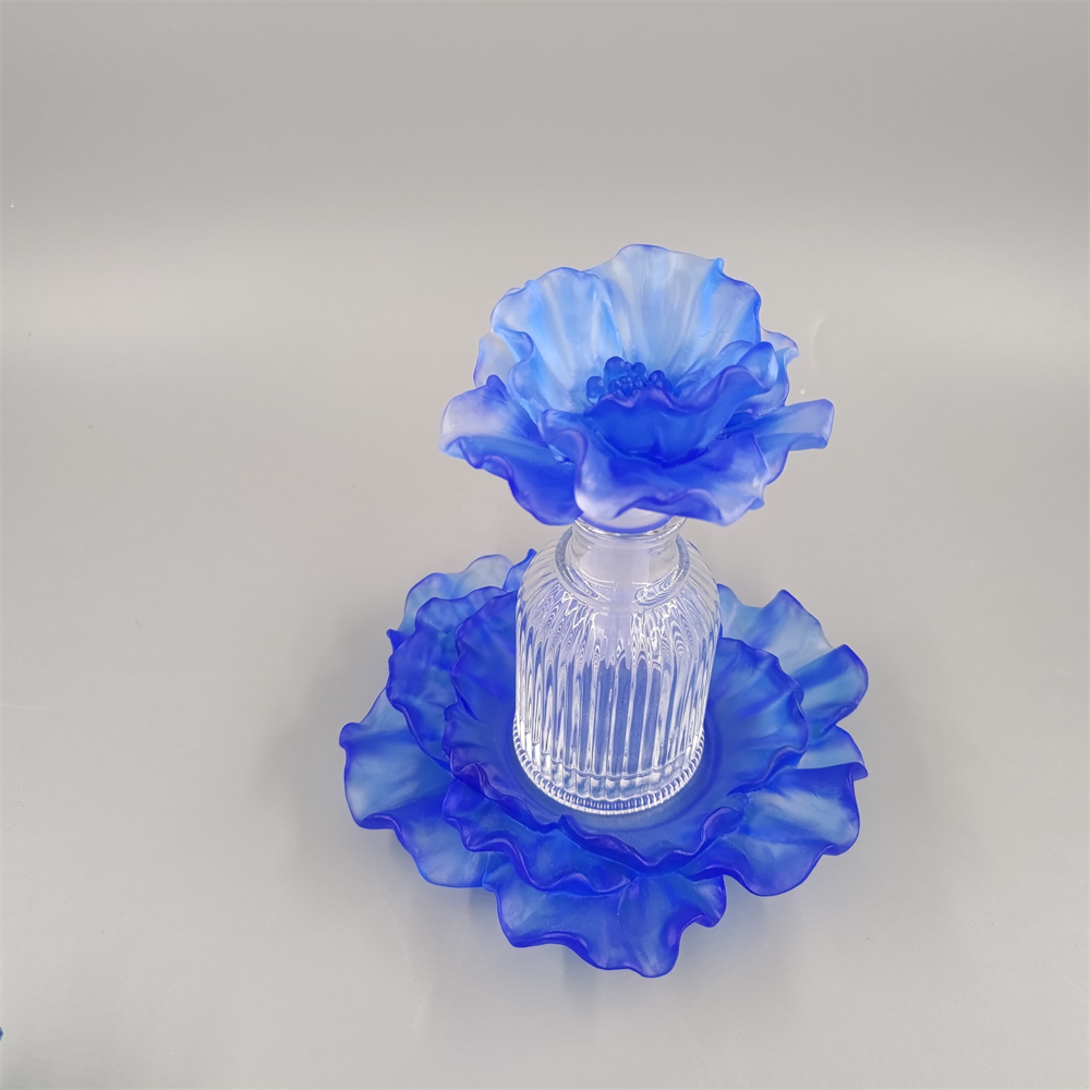 European-style crystal perfume bottle with colorful crystal flower head and crystal base