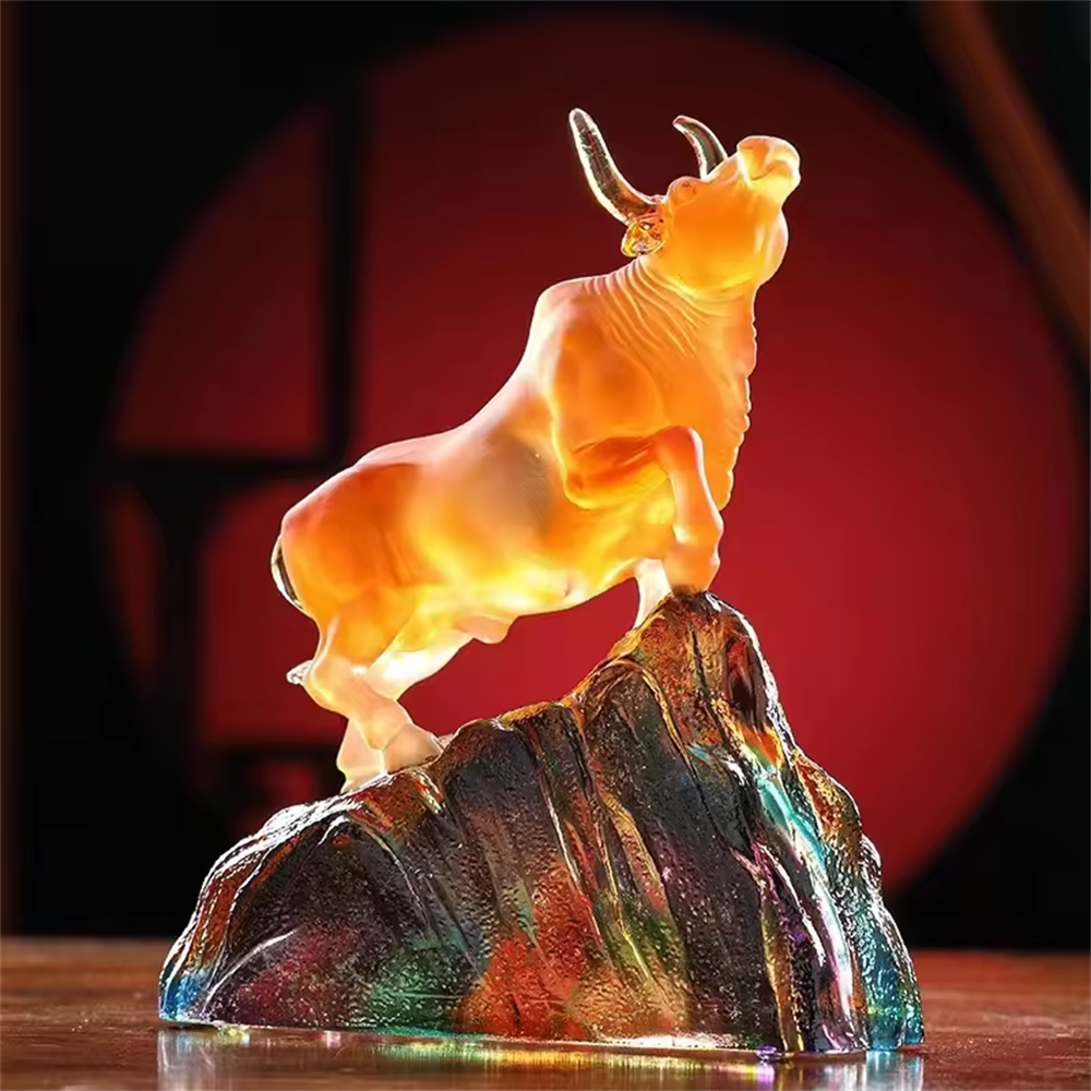 2022 Latest Crystal Animal Statue Liuli Crafts Bull Ornaments For Home Decoration And Giveaway