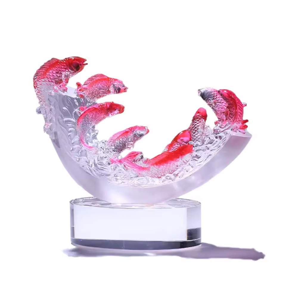 OEM ODM Colored Liuli Crystal Goldfish Wholesale Foundry Crystal Statue Sculpture Crystal Business Gift Ornament Crafts