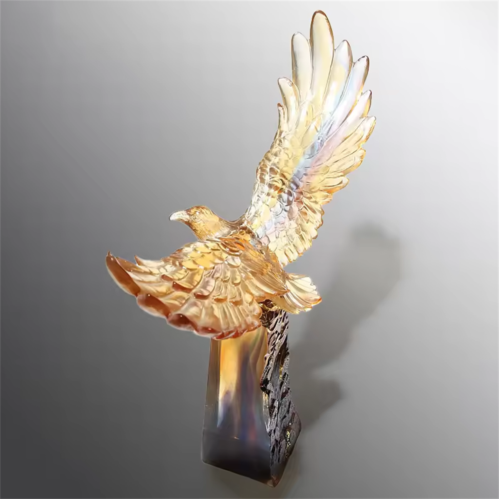 Customization Liuli Eagle Crystal Crafts Bald Eagle Animal Figurines Crystal Flower Statue Gifts & Crafts