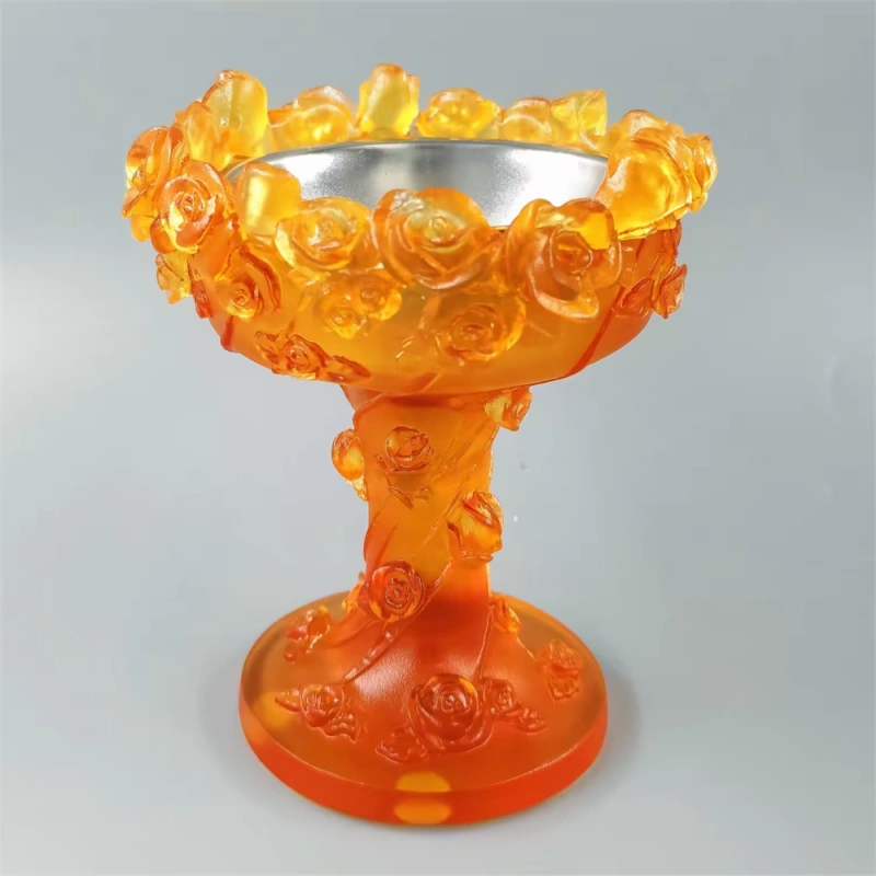 2024 Middle Eastern Style Hand Carved Crystal Incense Burner Liuli Rose Bakhoor Candle Holder