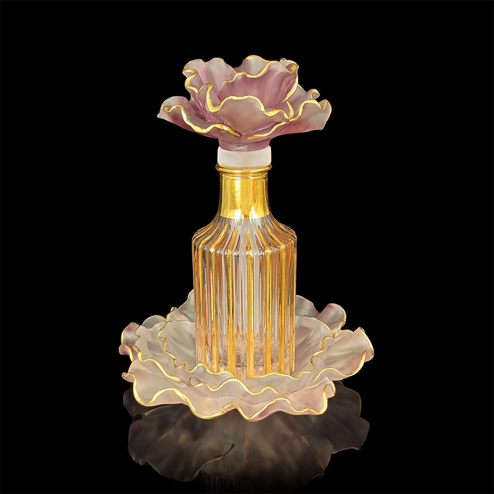 2022 Custom New Flower Design Crystal Oil Bottle Perfume Glass Bottle For Cosmetic