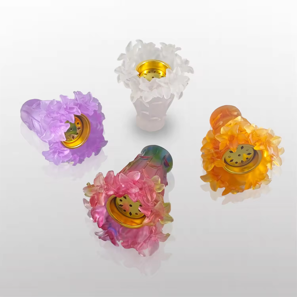 Middle Eastern Style Orchid Shaped Crystal Flower burner Using Crystal Carving Techniques Can Be Used For Home Decor