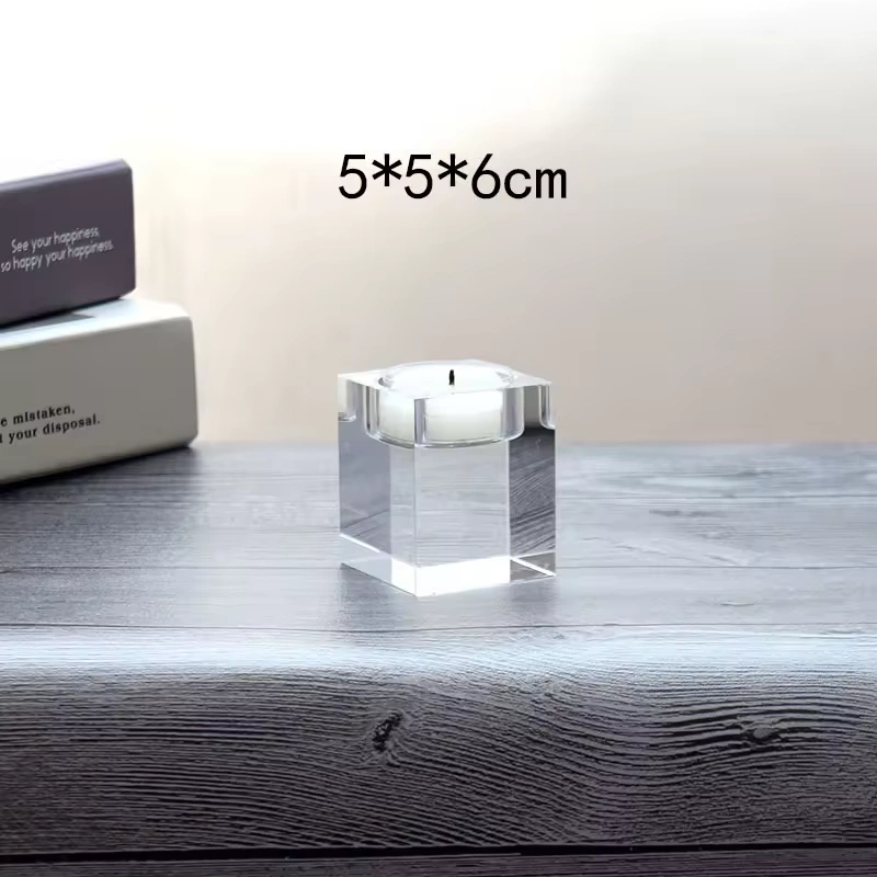 Manfactory Wholesale Custom Logo Size K9 Square 3D Lase Engraving Photo Printing Crystal Candlestick Glass Square Candle Holder