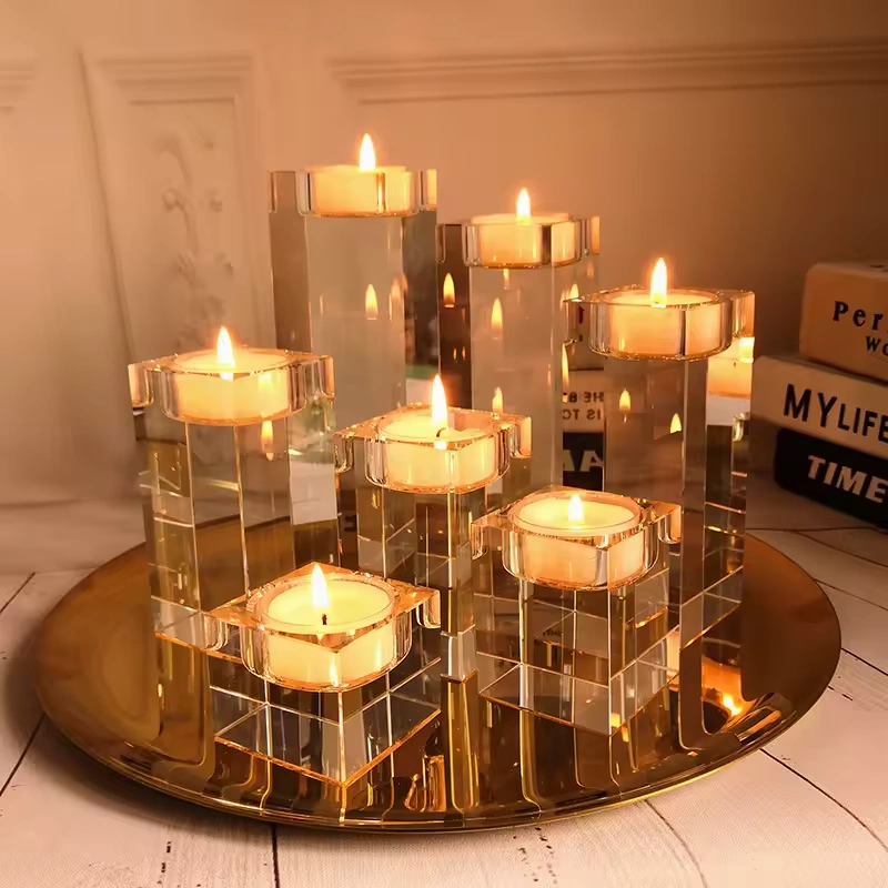 Hot Cheap Custom Logo Size Shape Modern Wedding Table Home Decoration Square Glass Clean Candlestick K9 Crystal Candle Holder