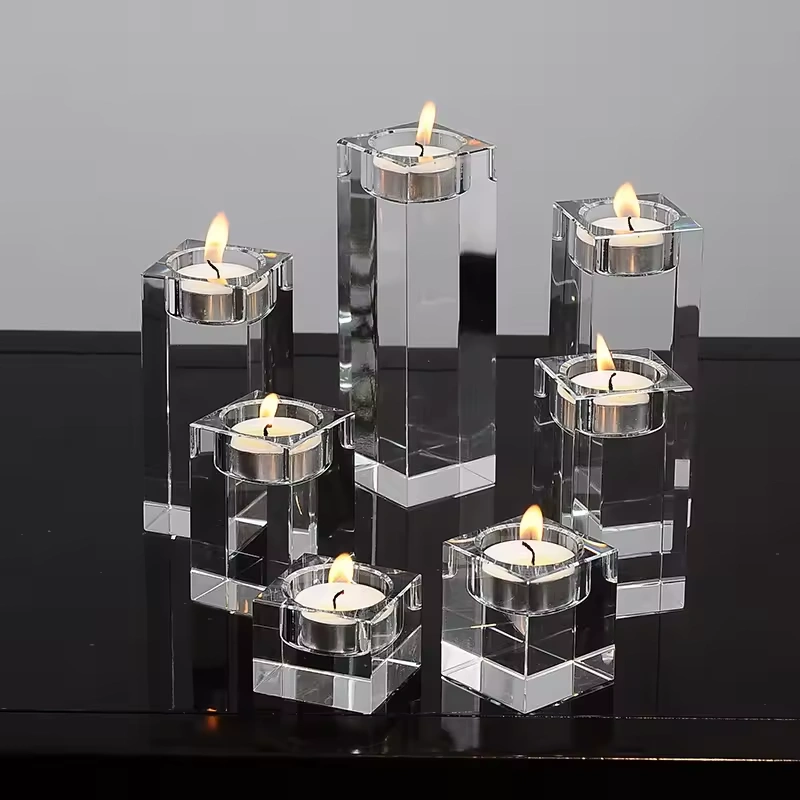Hot Cheap Custom Logo Size Shape Modern Wedding Table Home Decoration Square Glass Clean Candlestick K9 Crystal Candle Holder