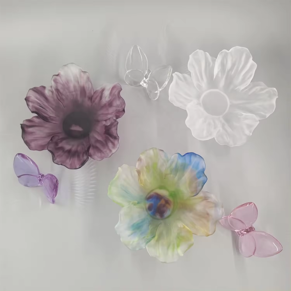 Factory Supply Multicolor Useful Handmade Crystal Tulip Fruit Bowl Plate Colorful Flower Crystal Vase Gift Liuli