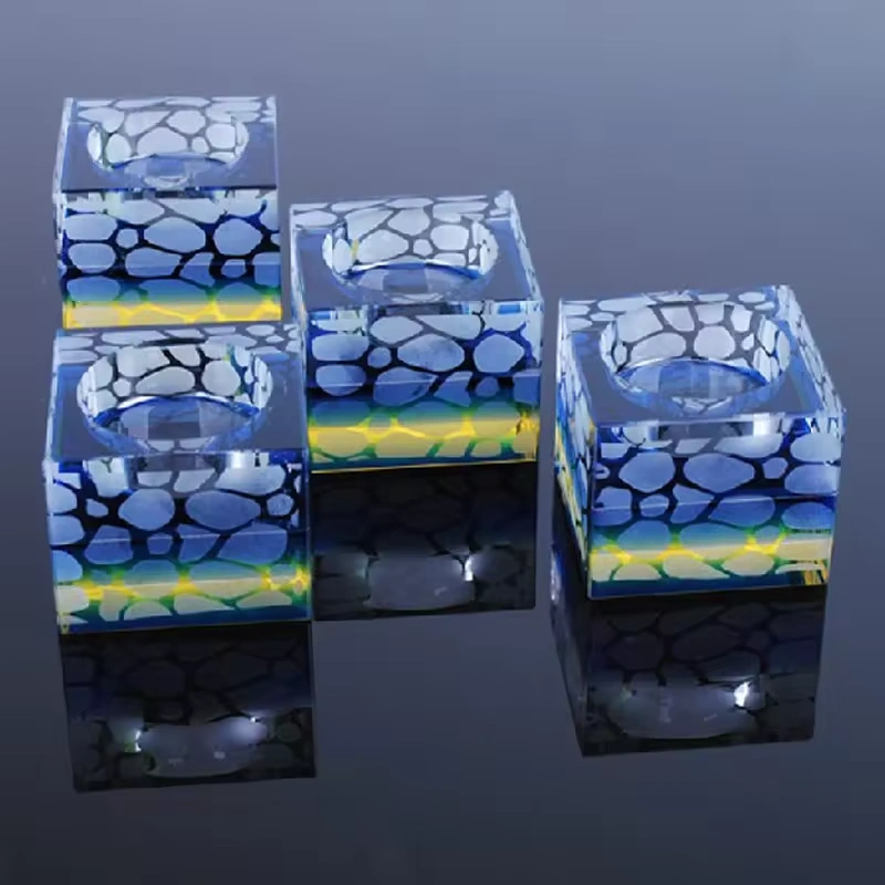 Manfactory Wholesale Custom Logo Size K9 Square 3D Lase Engraving Photo Printing Crystal Candlestick Glass Square Candle Holder
