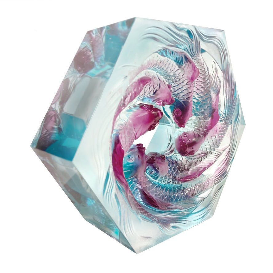 LIULI Crystal Art, Crystal Koi Fish Sculpture, Roiling Waters