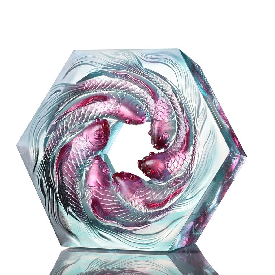 LIULI Crystal Art, Crystal Koi Fish Sculpture, Roiling Waters