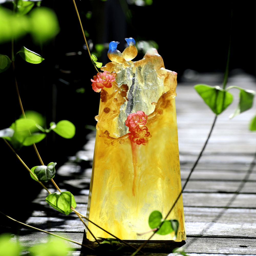 LIULI Crystal Flower, Peach, Mountain in Crimson Bloom