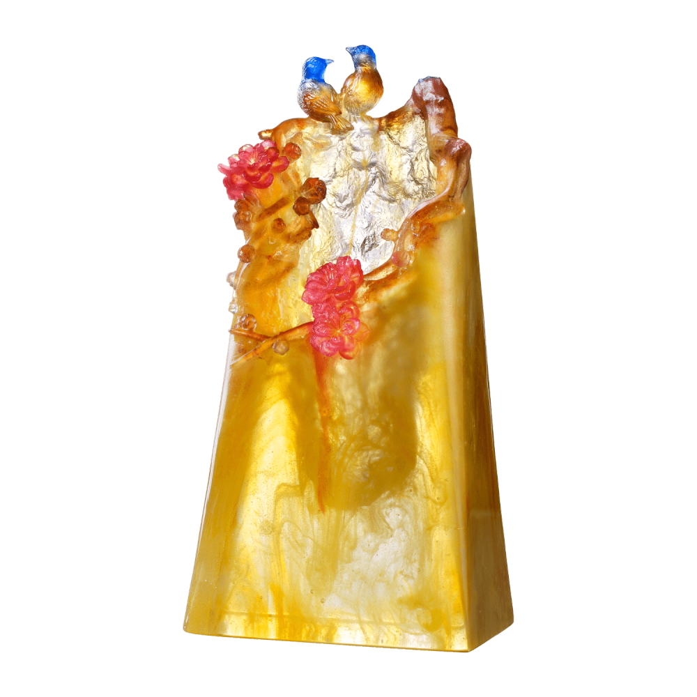 LIULI Crystal Flower, Peach, Mountain in Crimson Bloom