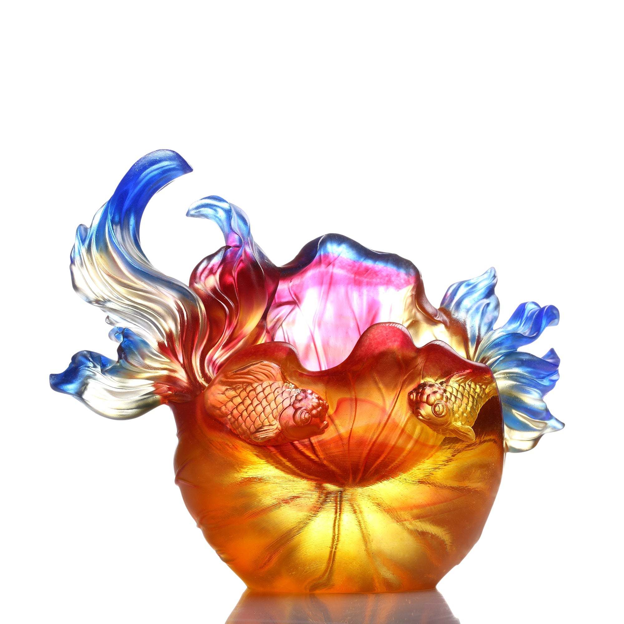 LIULI Crystal Fish and Lotus Leaves, Precious Harmony