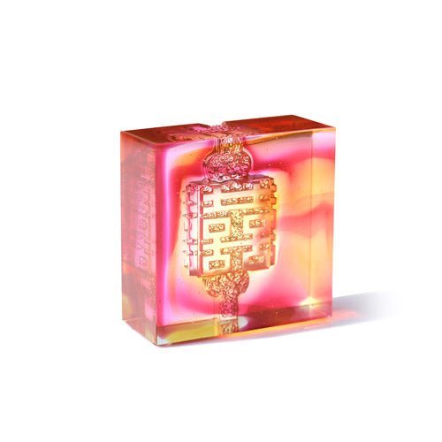 Crystal Paperweight, Double Happiness, Wedding Gift, Knot of Happiness, Mark of Happiness