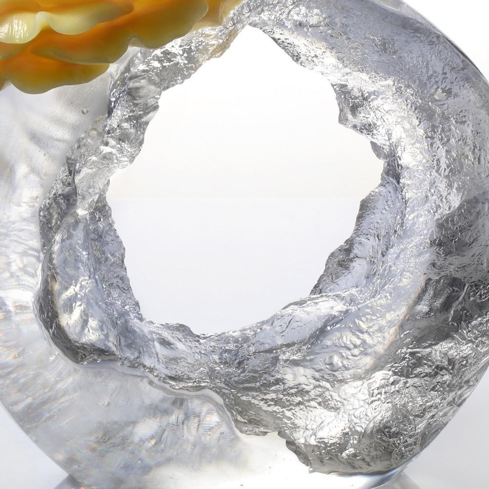 LIULI Crystal Flower Camellia Bloom Sculpture Singular Elegance
