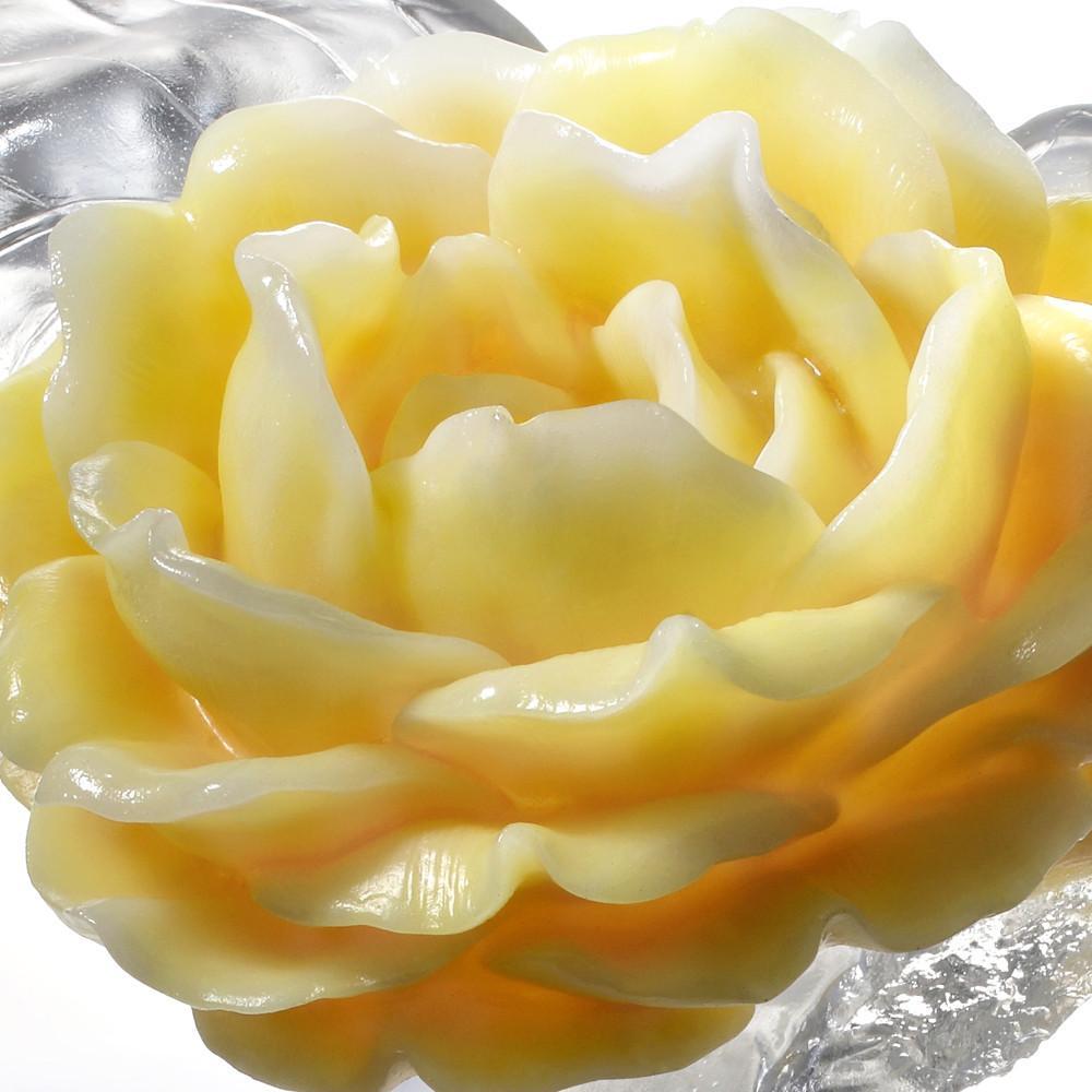 LIULI Crystal Flower Camellia Bloom Sculpture Singular Elegance