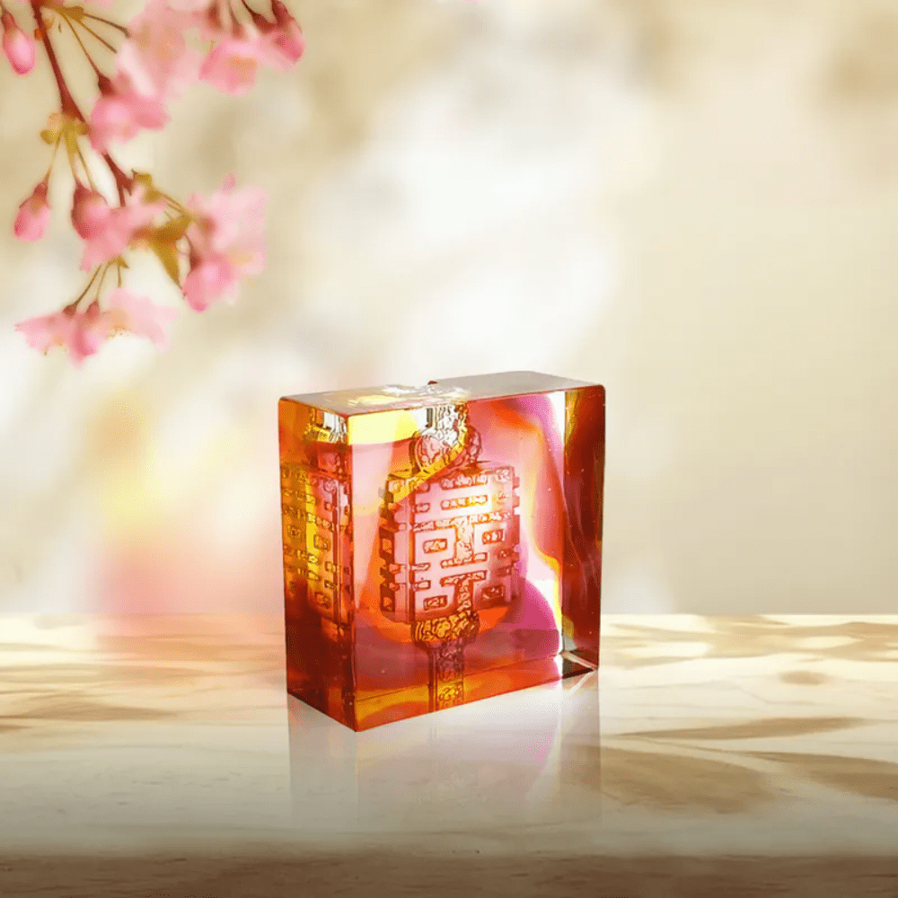Crystal Paperweight, Double Happiness, Wedding Gift, Knot of Happiness, Mark of Happiness