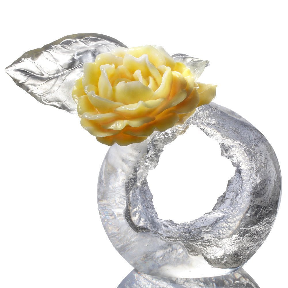 LIULI Crystal Flower Camellia Bloom Sculpture Singular Elegance