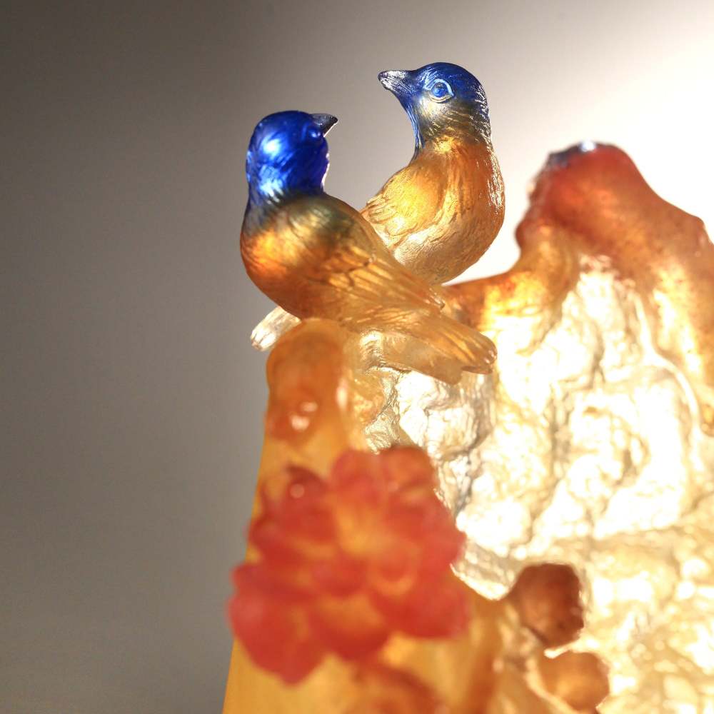 LIULI Crystal Flower, Peach, Mountain in Crimson Bloom