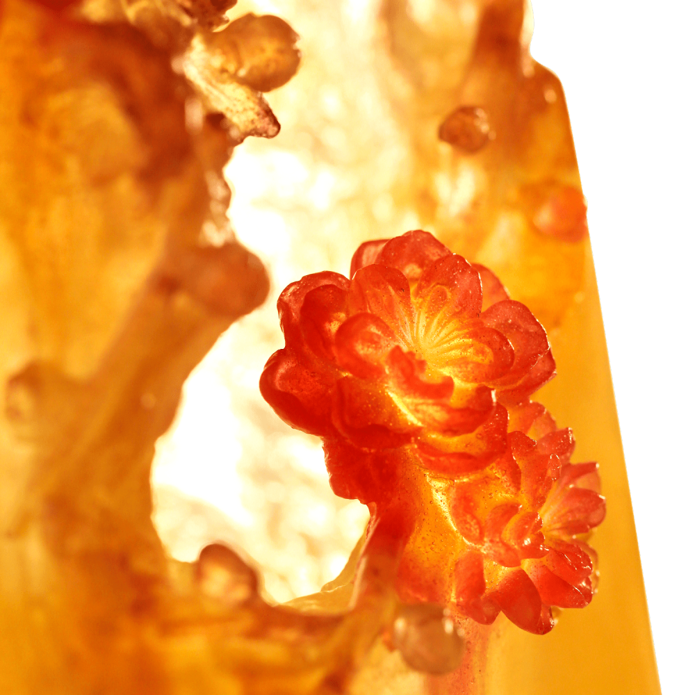 LIULI Crystal Flower, Peach, Mountain in Crimson Bloom