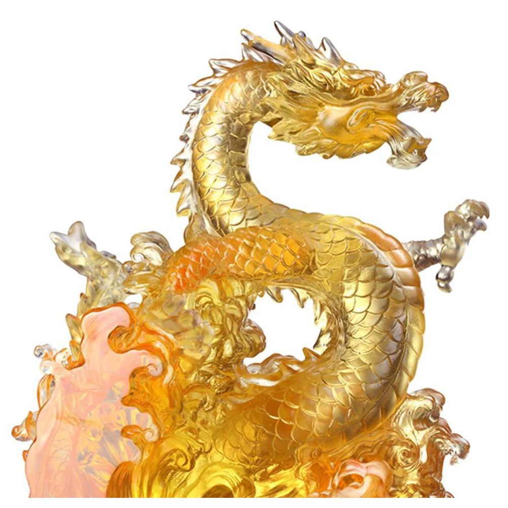 LIULI Crystal Art, Dragon, Ocean Wave, Dragon of Excellence (Gold)