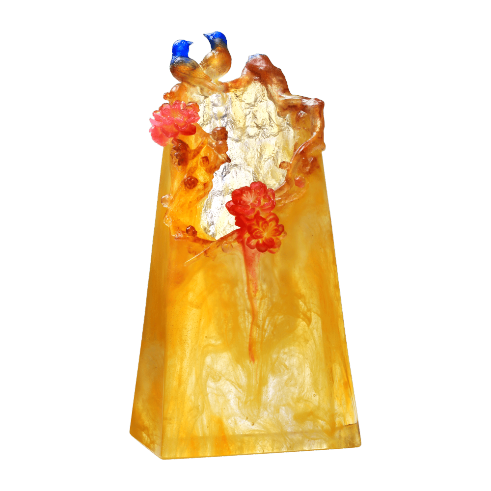 LIULI Crystal Flower, Peach, Mountain in Crimson Bloom