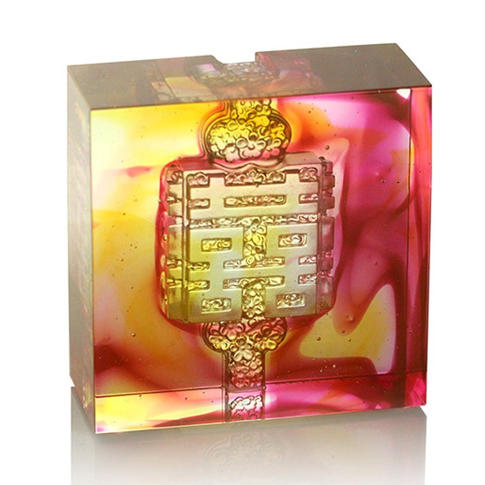Crystal Paperweight, Double Happiness, Wedding Gift, Knot of Happiness, Mark of Happiness