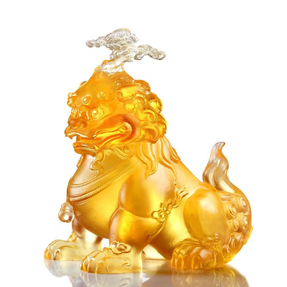 Evergreen Lion, Foo Dog with Evergreen Pine