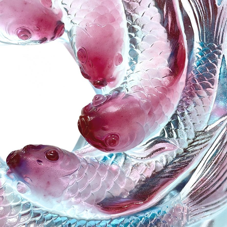 LIULI Crystal Art, Crystal Koi Fish Sculpture, Roiling Waters