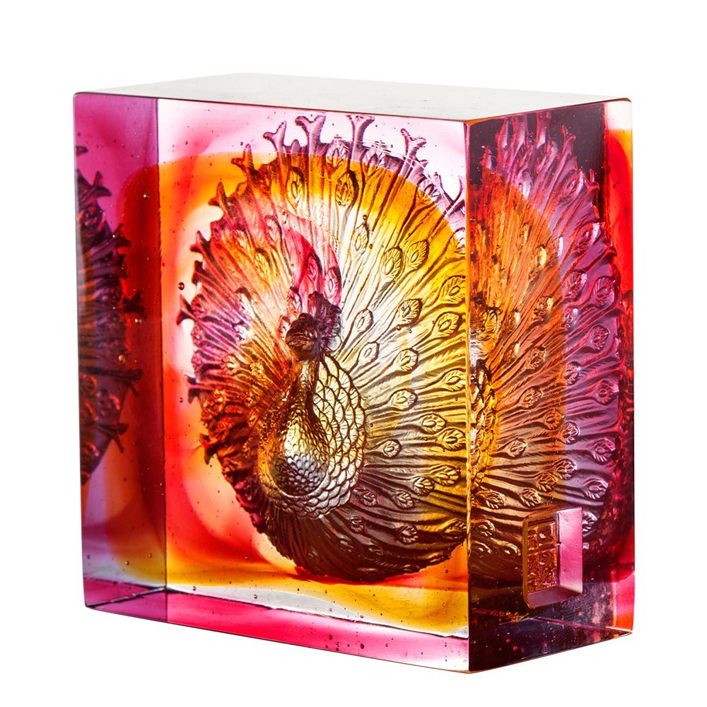 Crystal Paperweight, Peacock, A Radiant Heart