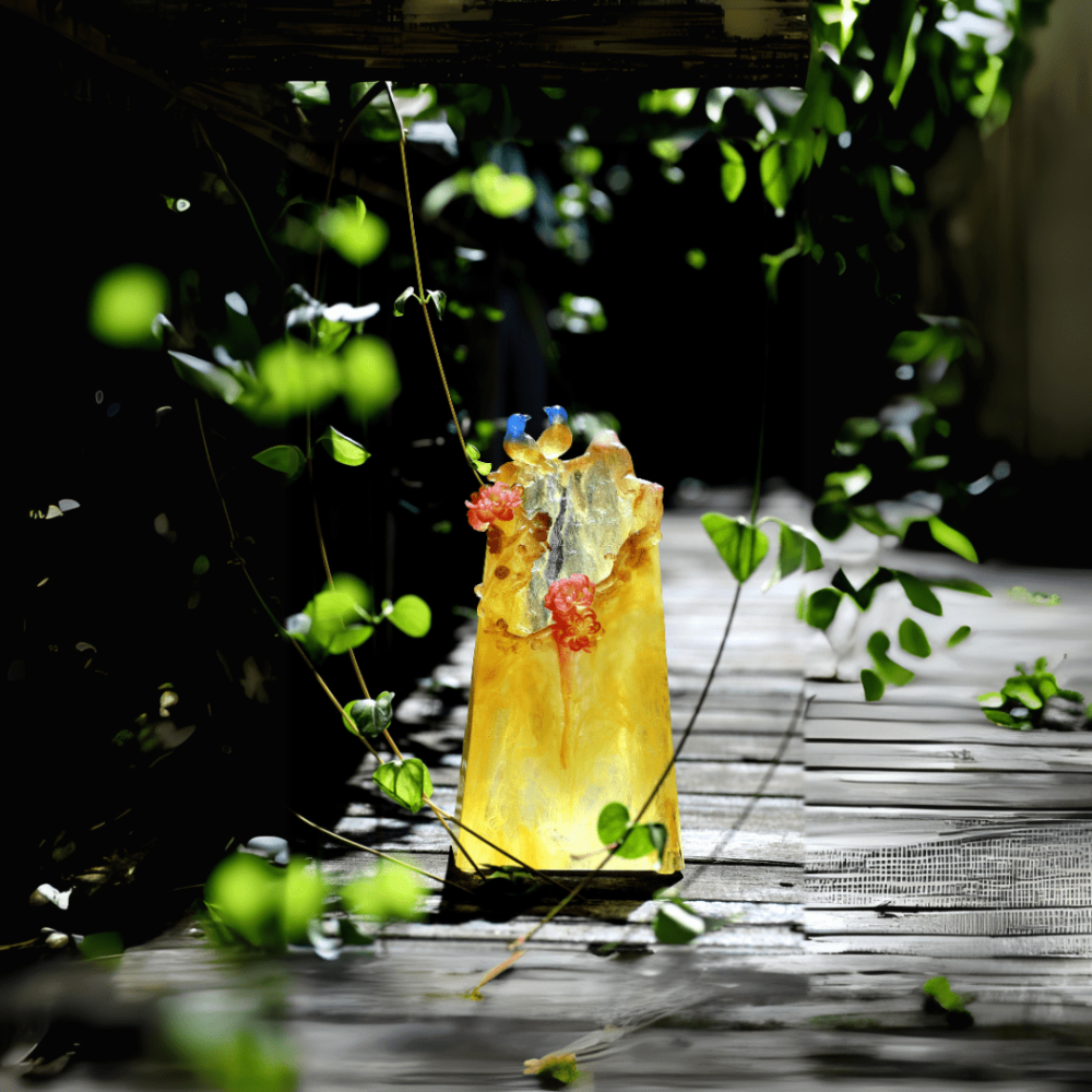 LIULI Crystal Flower, Peach, Mountain in Crimson Bloom