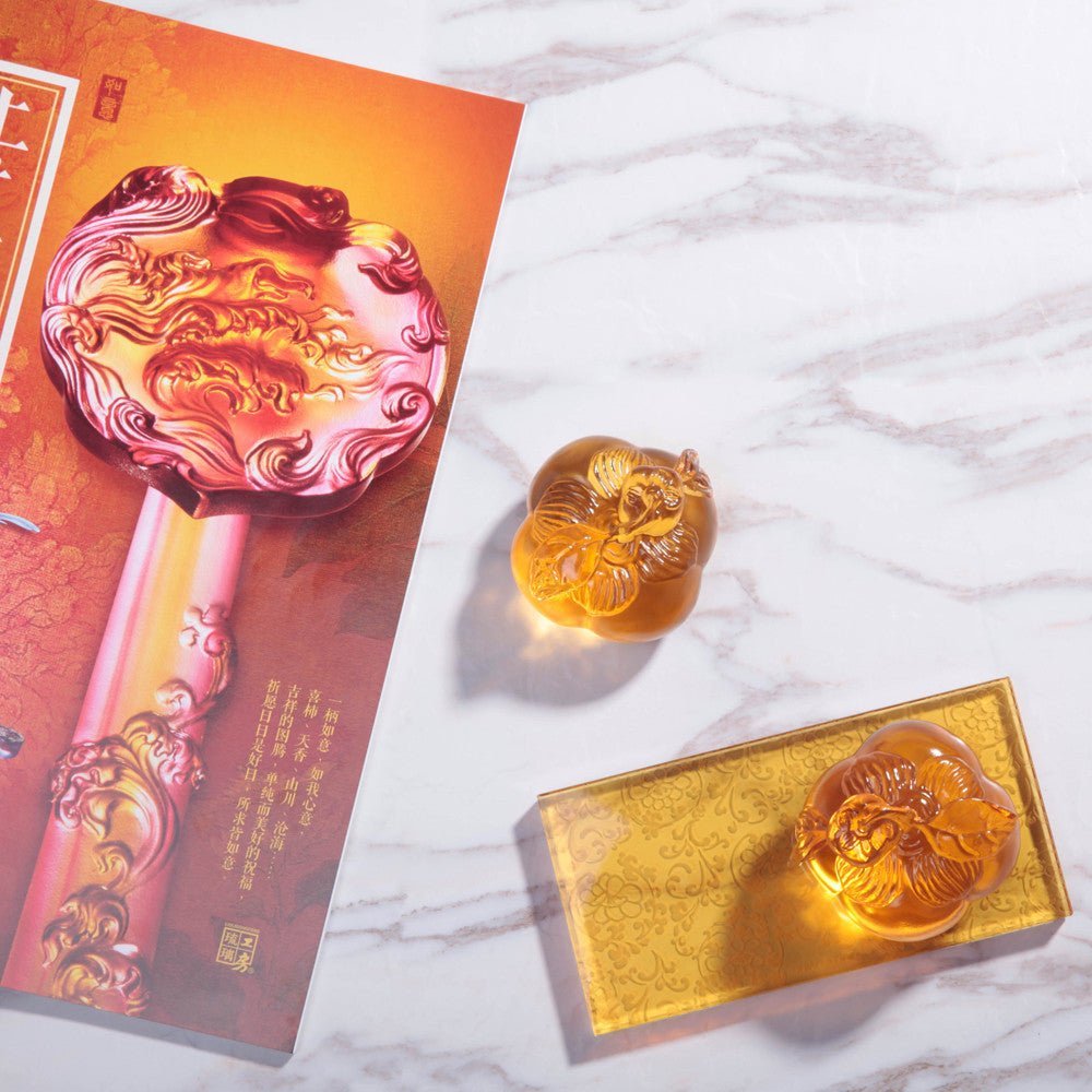 Crystal Paperweight, Feng Shui, Persimmon, Good Things Come in Pairs
