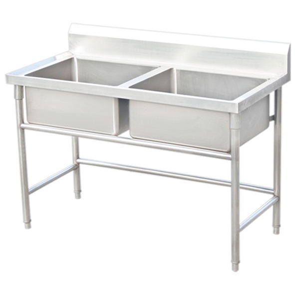 Commercial stainless steel kitchen double wash sink table