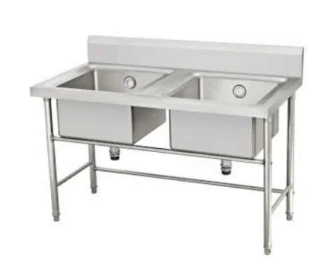 Commercial stainless steel kitchen double wash sink table