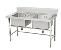 Commercial stainless steel kitchen double wash sink table