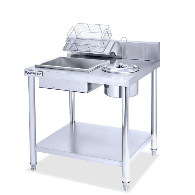 Stainless steel commercial bread table is used for flour coating
