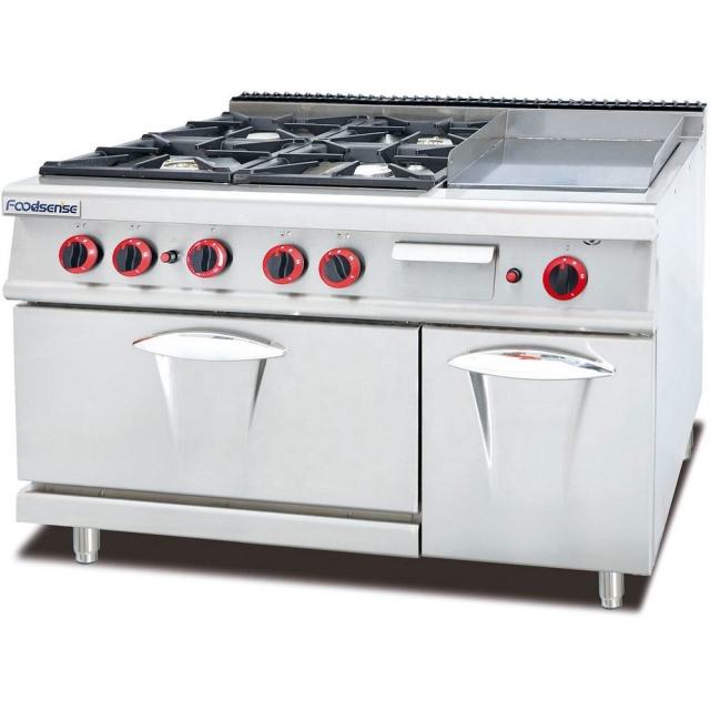 Commercial kitchen equipment 4 burner gas range  with griddle
