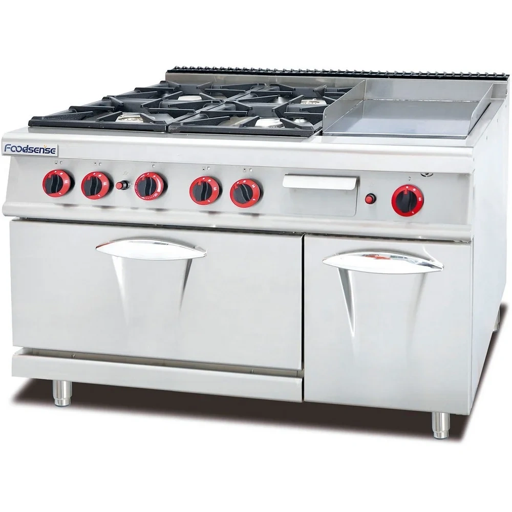 Commercial kitchen equipment 4 burner gas range  with griddle
