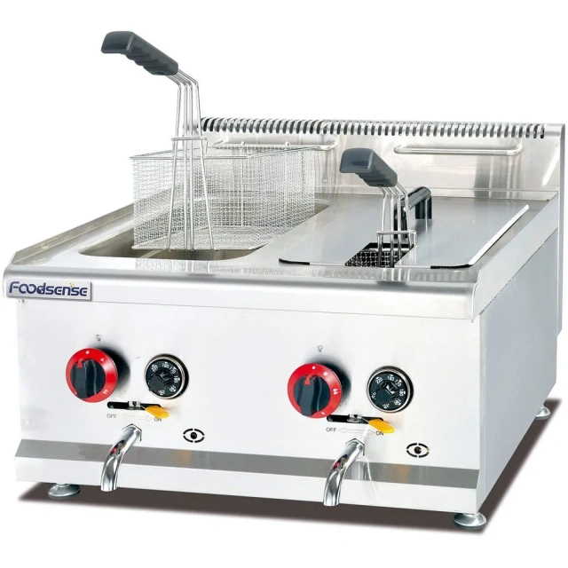 2-Tanks 2-Baskets Commercial Gas Fryer Industrial Deep Oil Fryer