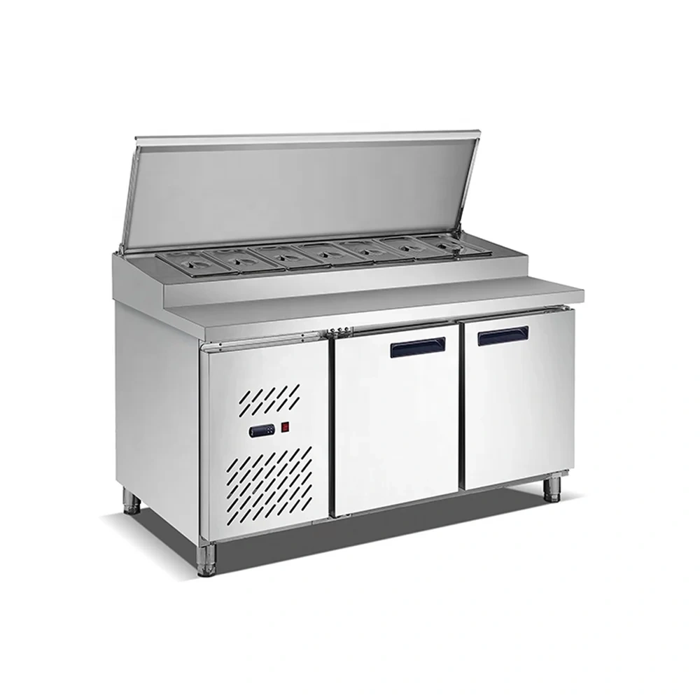Stainless Steel marble  salad bar With refrigerant cabinet
