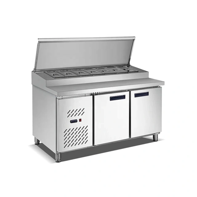 Stainless Steel marble  salad bar With refrigerant cabinet