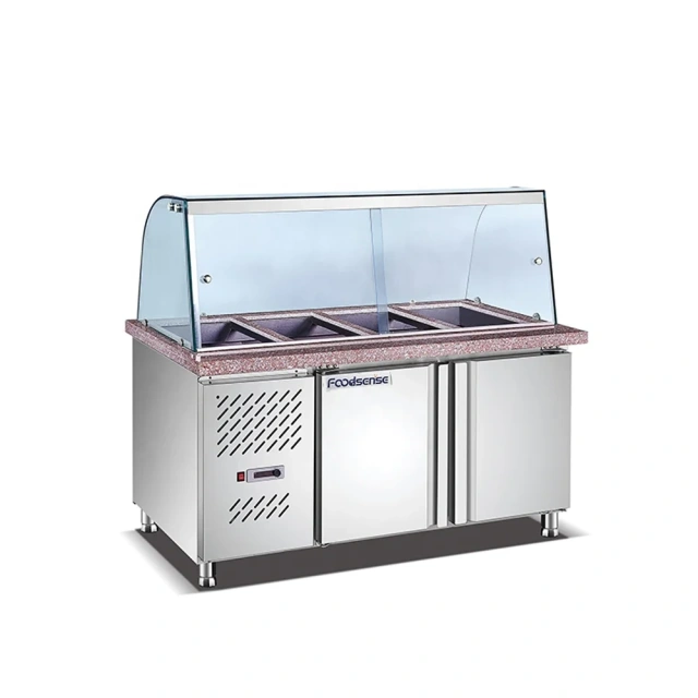 Stainless Steel marble  salad bar With refrigerant cabinet