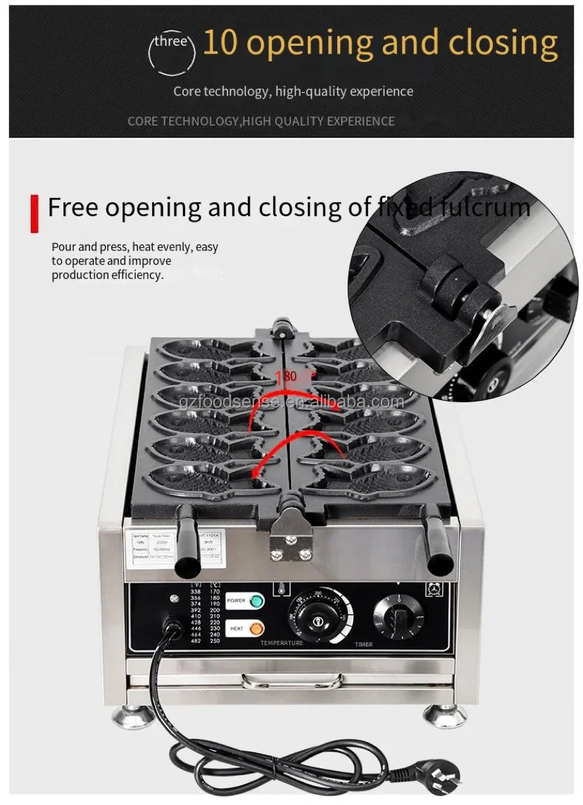 Electric Taiyaki Machine  3layers Nonstick 6pcs Fish Waffle Making