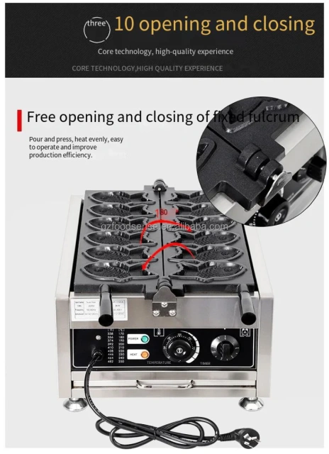 Electric Taiyaki Machine  3layers Nonstick 6pcs Fish Waffle Making