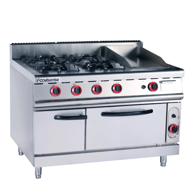 4-burner gas range & griddle with gas oven machines equipment