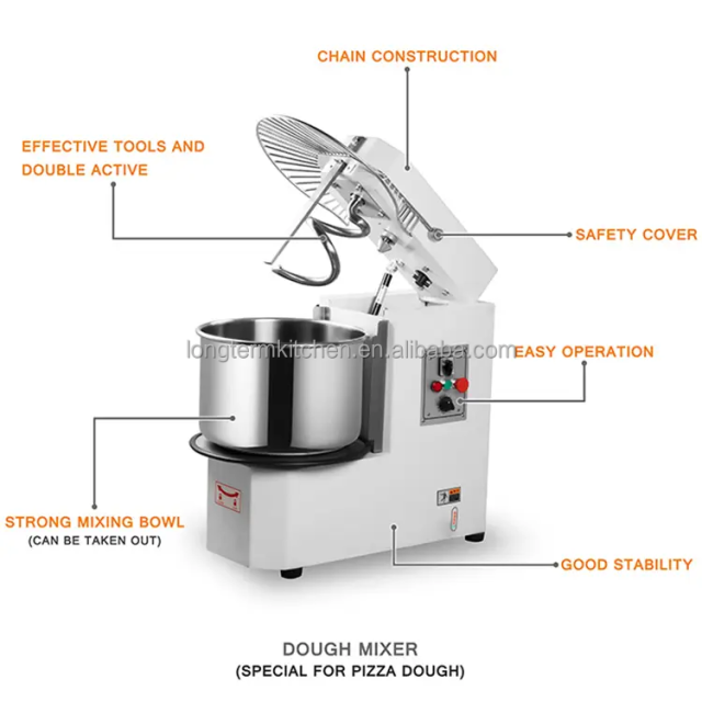 Raise Head Double Motions and Double Speeds Spiral Dough Mixer