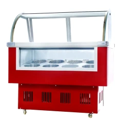 Round Barrel/Square Pan Ice Cream Display Showcase Transparent Glass