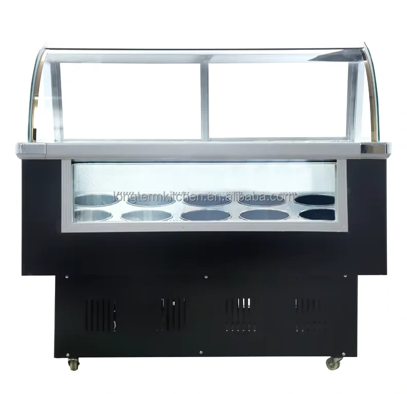 Round Barrel/Square Pan Ice Cream Display Showcase Transparent Glass