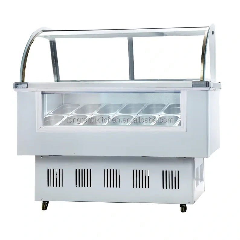 Round Barrel/Square Pan Ice Cream Display Showcase Transparent Glass